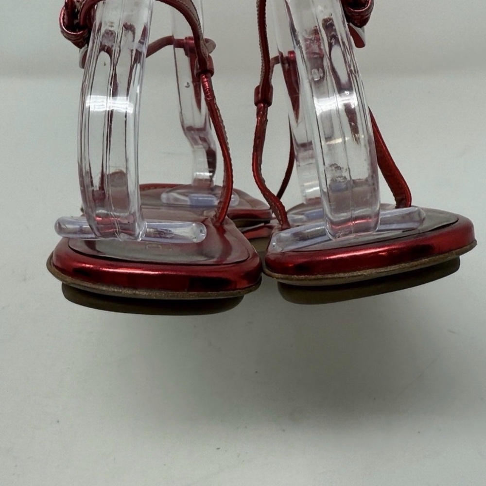 Prada Capretto Thong Leather Sandals Metallic Pinkish Red Size 7.5 (EU 38) - Picture 8 of 9